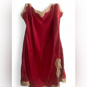 Wet Seal Vintage Y2K Silk Mini Chemise Slip Dress Red w/ Cream Lace Trim size L